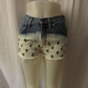 WHO CARES NYC BLUE & WHITE OMBRE SKULL SHORT S